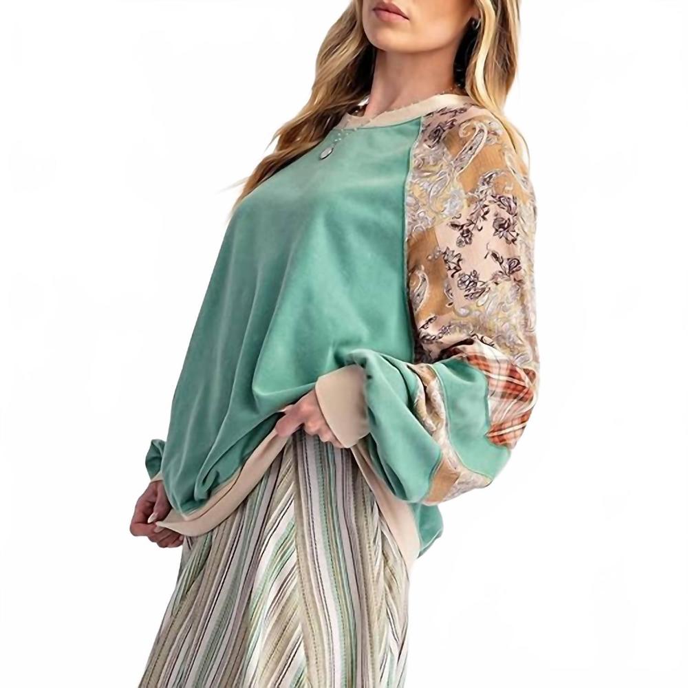 NEW EASEL casual sweatshirt loose contrast print crew neck long sleeve pullover - Picture 3 of 3